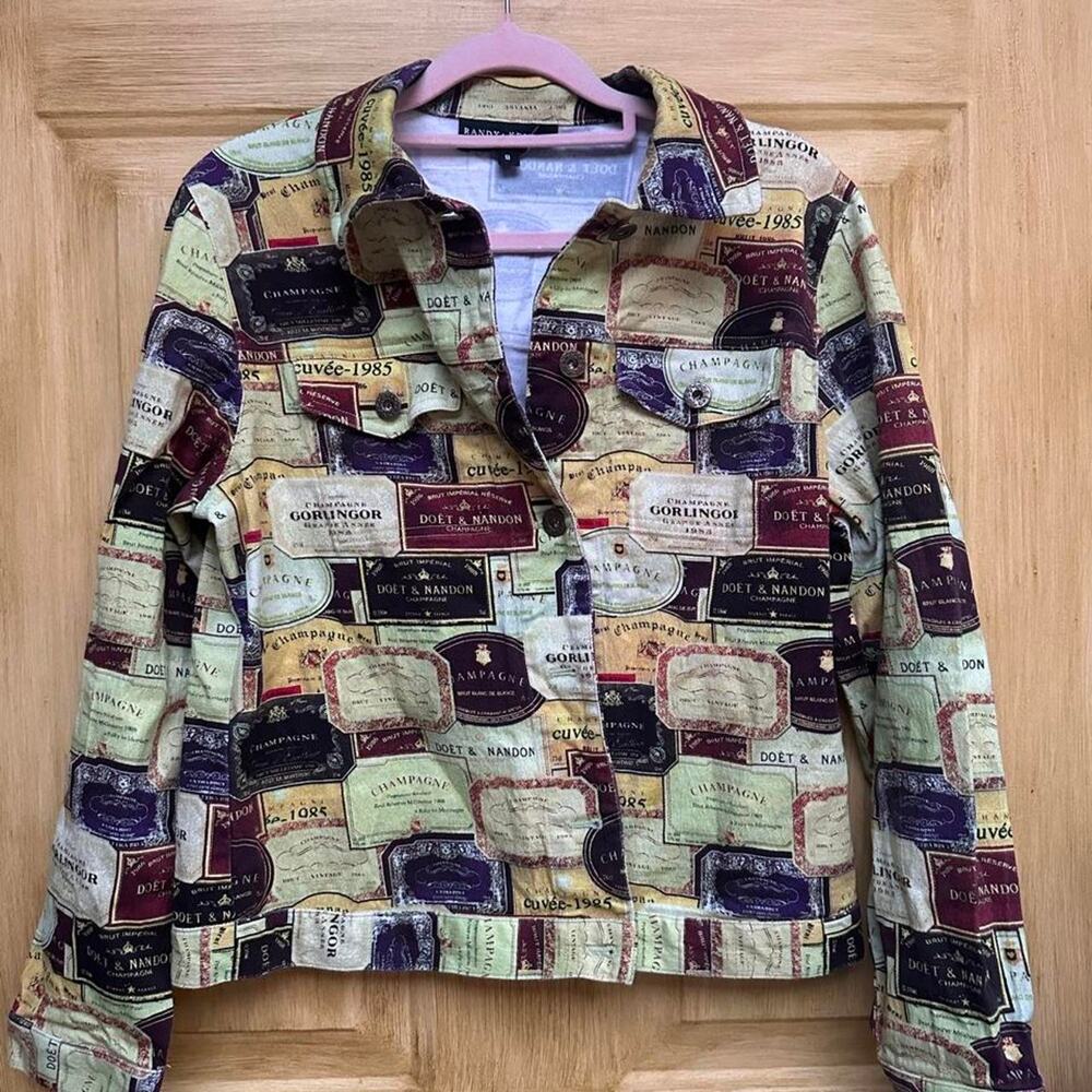 Vintage Randy Kemper Champagne Wine Label Print Jacket Size 8 90s